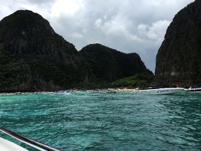Heading into Maya Bay of the Phi Phi islands in Thailand
