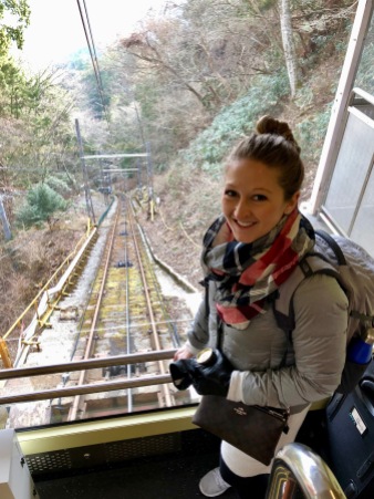 Taking the rail car up to Mt. Koya